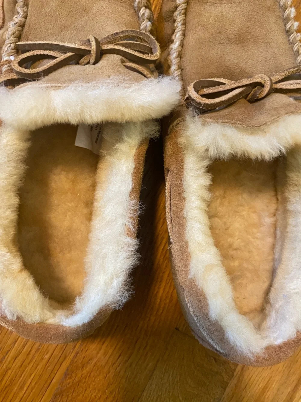 L.L. Bean Kids Tan Suede Shearling-Lined Moccasin Slippers